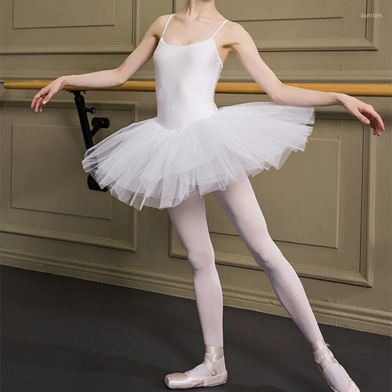 Traje de Palco Adulto Bailarina Ballet Lago dos Cisnes Performance Mesh Branco Preto Tule Saia Tutu Alça Esparguete Body Elástico Vestido Collant