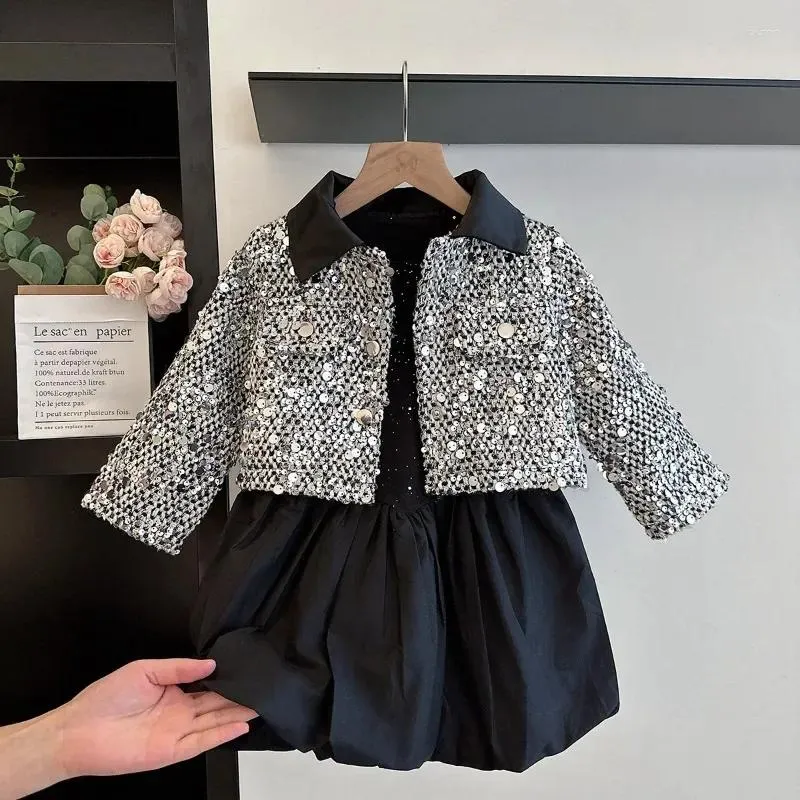 Ensembles de vêtements Filles Manteaux Hiver Automne Paillettes Princesse Épais Vestes Enfants Chaud Enfant Fille Cardigan Automne Robes De Fête D'anniversaire 2-7 ans