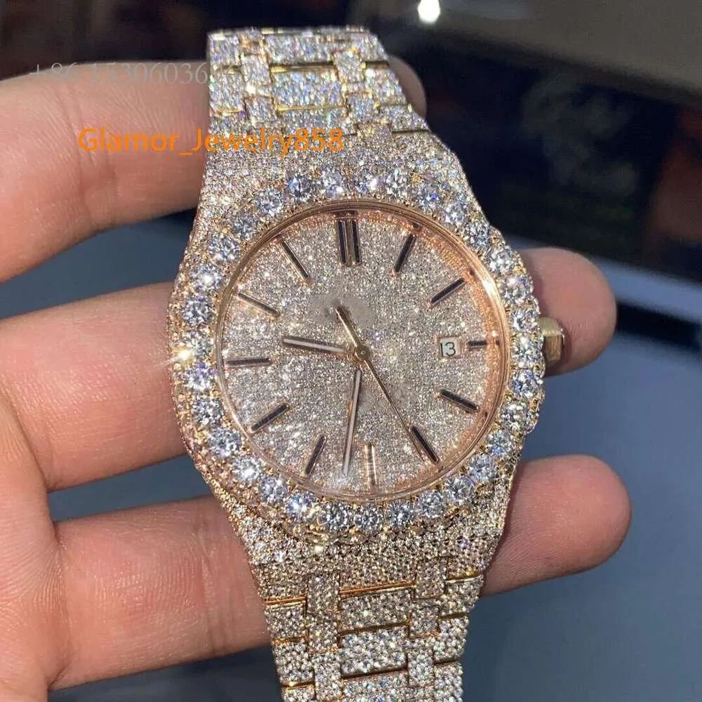 Montres personnalisées pour hommes, Vvs1 Moissanite diamant Hip Hop, automatique, fabriquées à la main, cloutées en Mossanite, ceinture en acier inoxydable