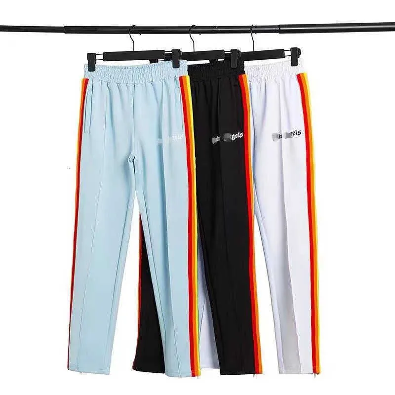 Same Celebrity Style Palm Angel Rainbow Stripe Pants Men's and Women's Casual Loose Fashion Brand Ins Couple Sports