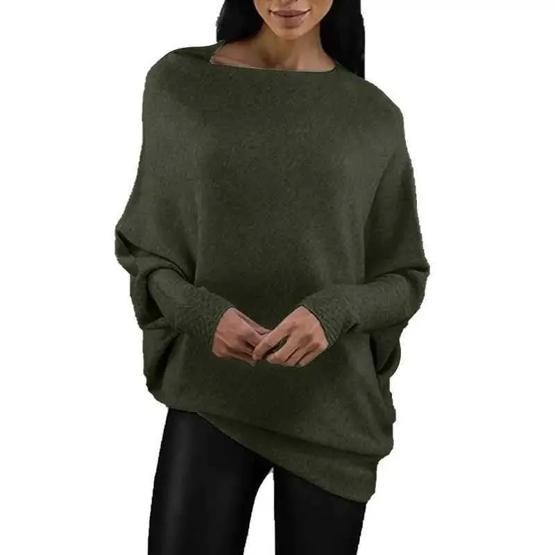 Maglioni da donna Maglione drappeggiato asimmetrico Autunno Donna Girocollo solido Maniche lunghe Maglione con spalle scoperte Pullover lavorato a maglia slouchy per le donneL23111