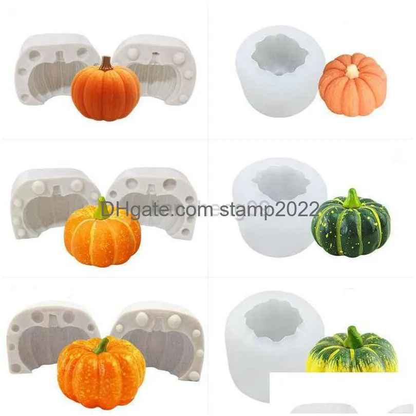 Decorative Objects Figurines Halloween Pumpkin Shape Diy Candles Mod Aromatherapy Plaster Candle 3D Sile Mold Hand-Made Aroma Wax Dhxep
