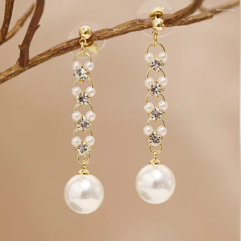 Dangle Earrings S925 Silver Needle Korean Fashion Temperament Pearl Chain Tassel Long Light Luxury Jewelryアクセサリー