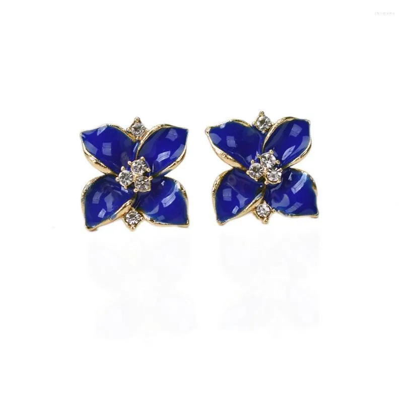 Dos Boucles D'oreilles Femme Émail Bijoux Fleur Bleue Clip Simple Oreille Poignets Pour Oreilles Non Percées Boucles D Oreille Femme