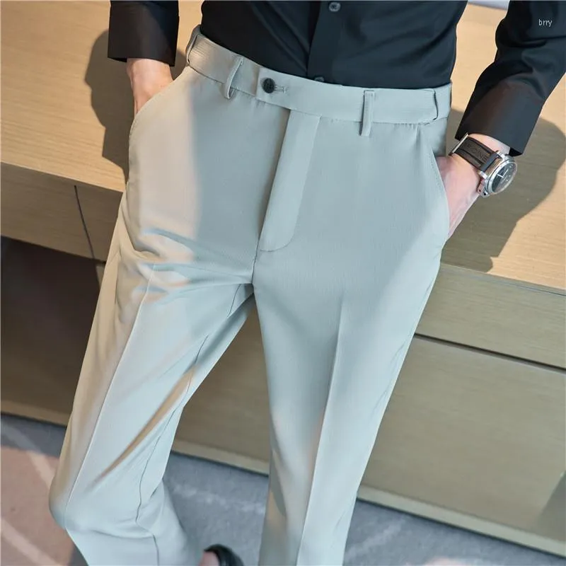 Men's Suits 2023 Fashion Pants For Men Slim Fit Skinny Streetwear Plain Color Office Trousers Youth Suit Wedding 38