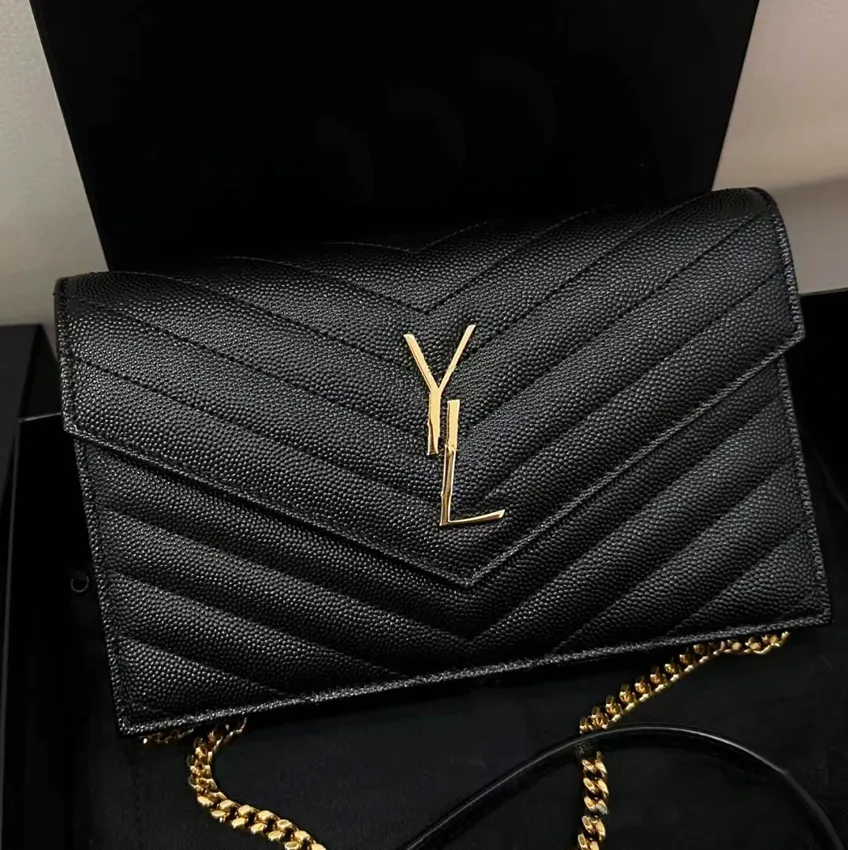 Bag designer väskor axel handväskor läder mode klassiska kuvert lyx kedja väska guld silver skylt y bokstav kvinna kaviar crossbody svart plånbok