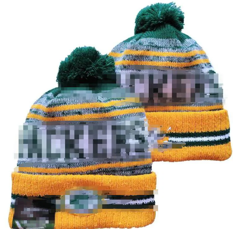 Men Knitted Cuffed Pom GREEN Beanies BAY GB Bobble Hats Sport Knit Hat Striped Sideline Wool Warm BasEball Beanies Cap For Women A14