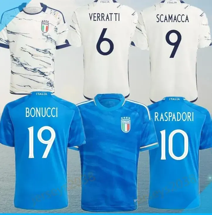 23 24italys Soccer Jerseys 2023 Italiensk tröja SCACA Immobile Chiesa Football Shirts Raspadori Jorginho Barella Bastoni Verratti Maglia Italiana National