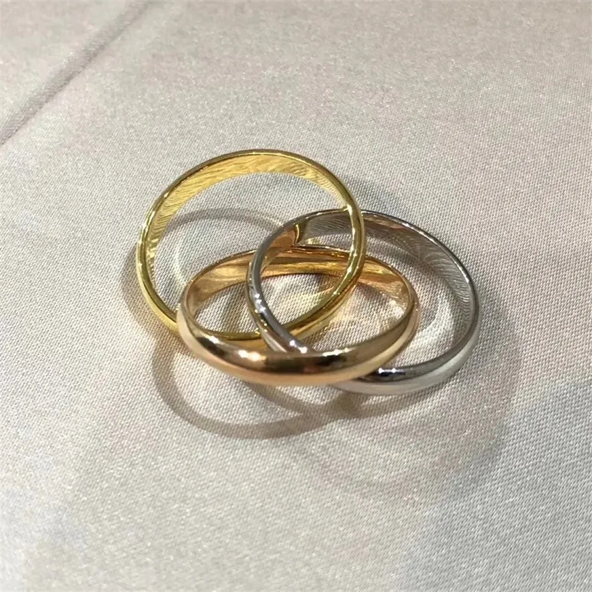 Fantezi Geo 3 Renk Çemberleri Kadınlar İçin Kokteyl Yüzükleri Tasarımcı Takı Lüks 925 STERLING Gümüş Bague Femme Anillos Mujer 52Q6