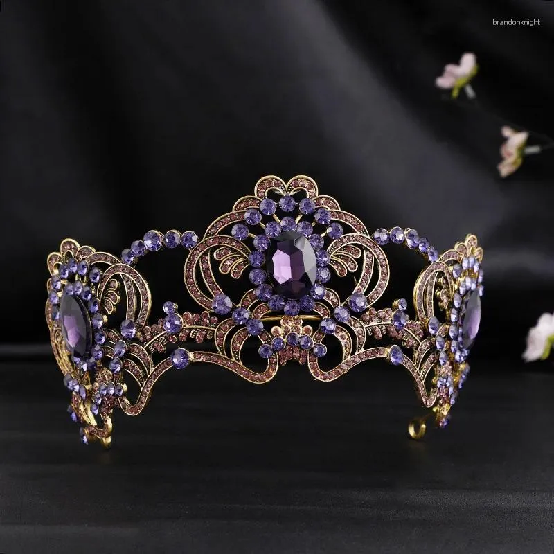Hair Clips Vintage Baroque Purple Rhinestone Crown Bridal Party Tiara