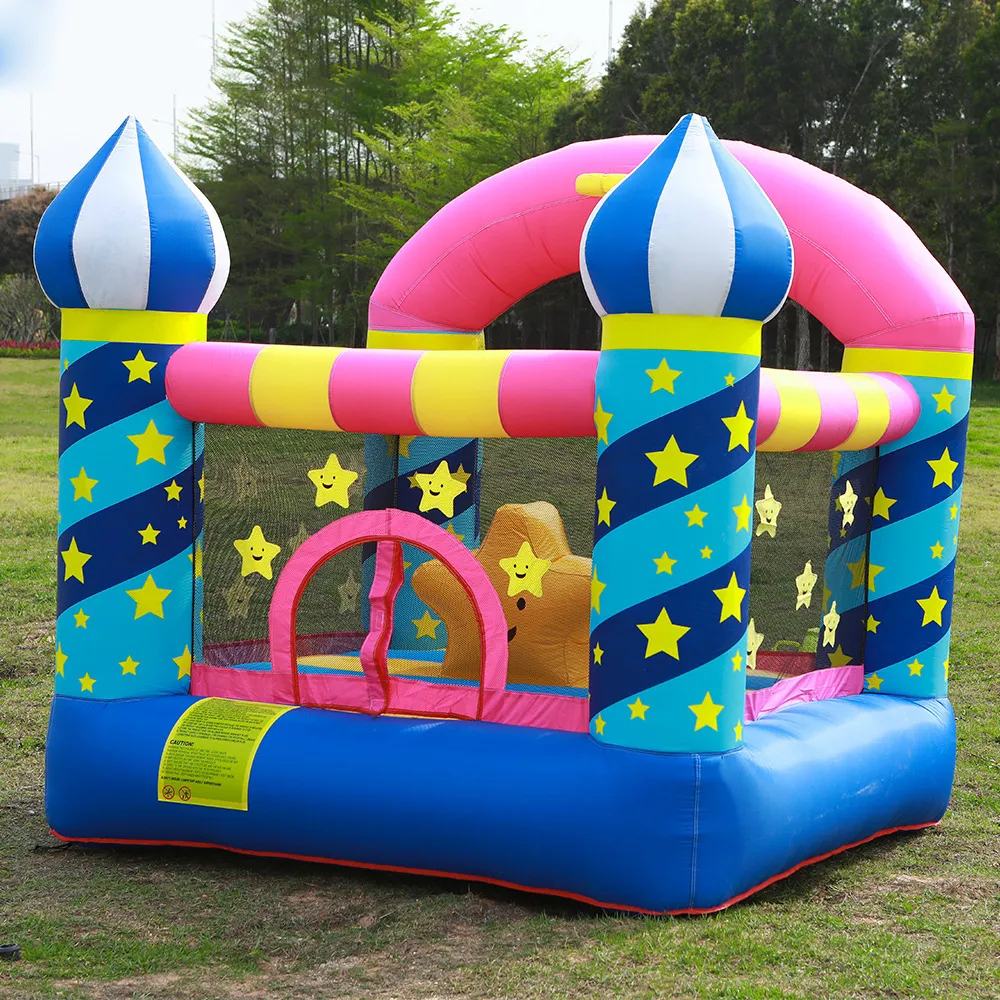 Inflatable Castle Children Games Bounce House Jumper Jumping Indoor Outdoor Sports Play Fun in Backyard Moonwalk for Kids Party Birthday Gifts Star Theme Playhouse