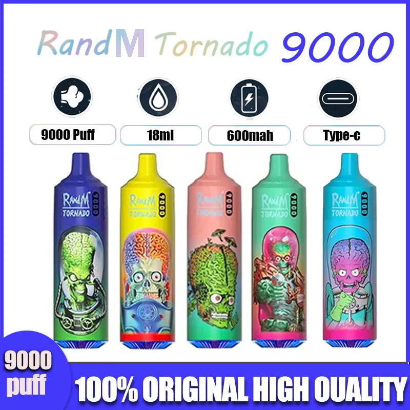 Vape Original Randm jednorazowe e-papierosek 9000 zawiera 18 ml ładowania 850 mAh Bateria papierosowa Vape Tornado 9000 Puff