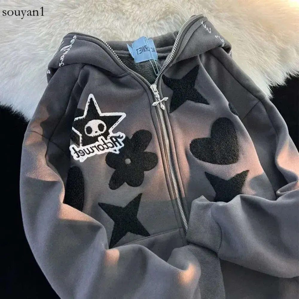 Men's Hoodies Sweatshirts Y2K Kawaii Clothes Haruku Full Zip Up Hoodie Men Autumn Winter Gothic Web Sweatshirt Hip Hop Grunge Oversized