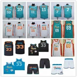 Man Semi Pro Movie Flint Tropics Basketball Jerseys 33 Jackie Moon 7 Coffee Black 11 Ed Monix 69 Downtown Green White Black Blue Pocket