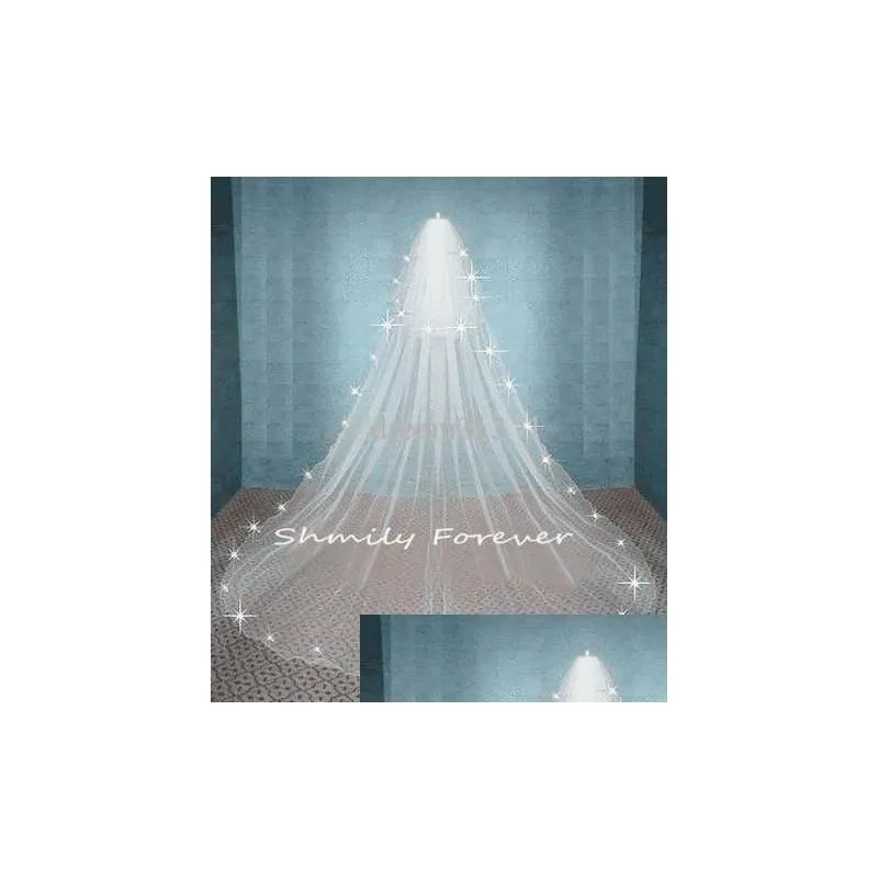 Bridal Veils Amazing Top Crystal Stunning White/Ivory Wedding Veil 2 Tier Cathedral Bride Long With Comb High Drop Delivery Party Ev Dhvhl