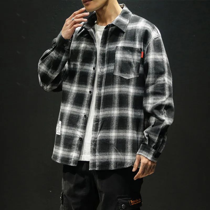 Spring herfst winter van hoge kwaliteit casual plaid heren los streetwear lange mouwen shirt retro flanel plaid shirts mannen