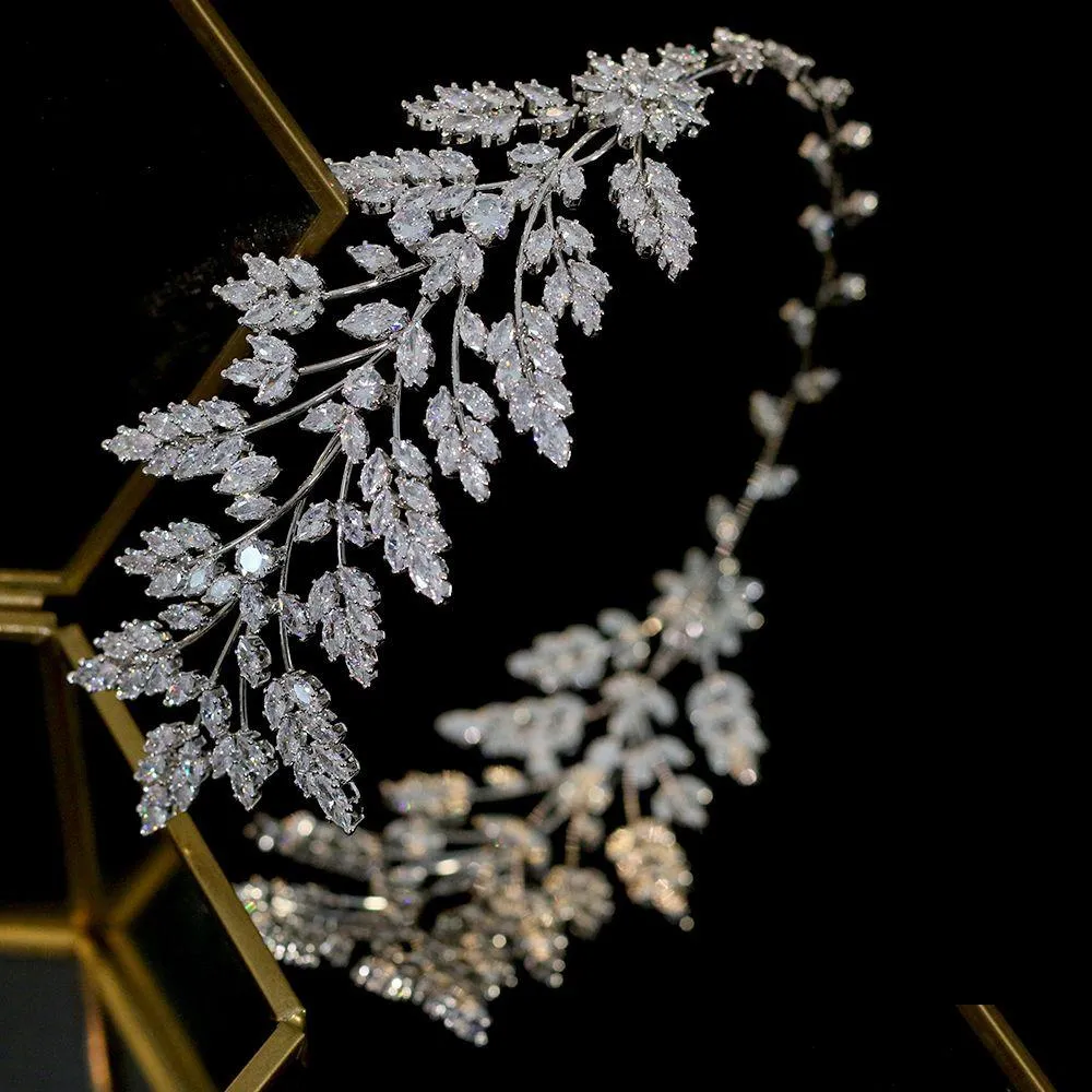 Nakrycia głowy Asnora moda damska włosy z biżuterią ślubną tiara opaska ślubna liście cyrkonia kryształowa korona t200110 Dostawa dhli8