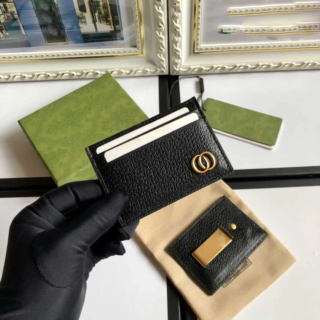 Luxury Card Holder Wallet Top Quality Mini Wallet äkta läder Kreditkort Hållare Designer Key Pouch Fashion Bronze Midje Buckle Purse Letter Money Clip