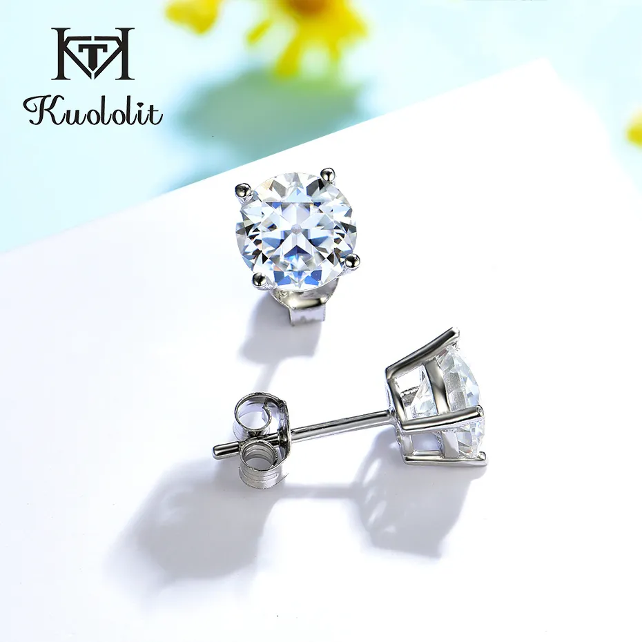 스터드 kuololit 2.4ct OEC Stud Earring for Women Solid 925 Sterling Silver Brillant Cut D VVS Solitaire for Christmas Fine 230404