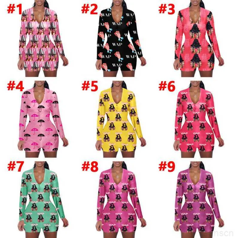 Women Designers Clothes 2023 Jumpsuit Sexy Slim Casual Pattern Printed Long Sleeve Shorts Ladies Fashion Home Onesies Rompers