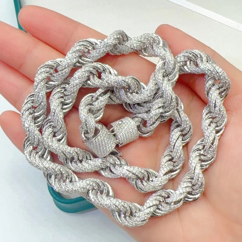 10 mm 18/20/22 Zoll 925 Sterling Silber bestandener Test Moissanite Twisted Rope Chain Halskette Armband für Frauen/Männer Schönes Geschenk