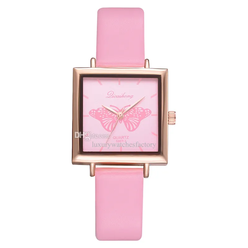 HBP Bracelet en cuir rose Montre de créateur Montres pour dames Cadran carré Mouvement à quartz Montre-bracelet électronique Horloge d'affaires décontractée