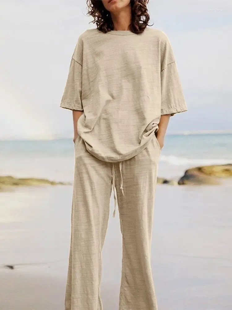 Dwuczęściowe spodnie kobiet swobodne luźne spodni zestawy 2023 Celmia Women Summer Lekkie dzianiny