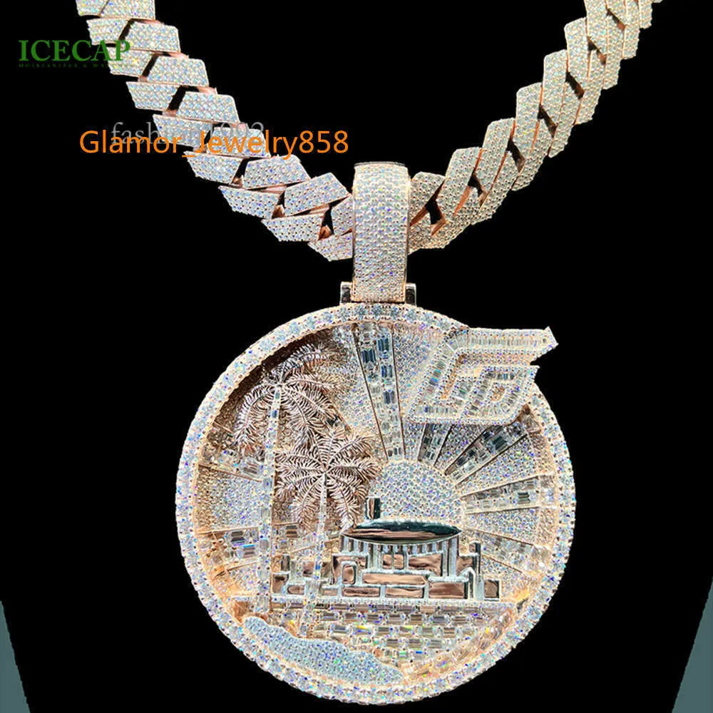 Men's Sterling Silver Moissanite Pendant Necklace Custom Sier Full VVS  Diamond Iced Out Hip Hop Jewelry