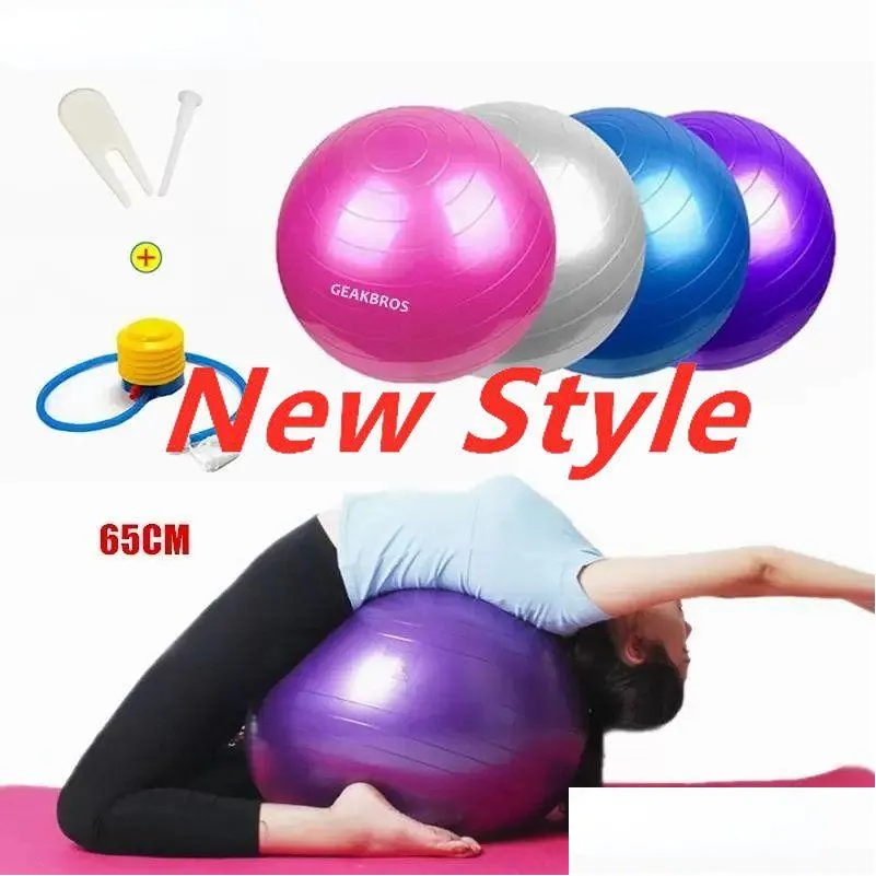 Bolas de yoga 65cm bolas de yoga esportes fitness bola pilates ginásio esporte fitball com bomba exercício treino mas bola novo fy8051 gota entrega dhoeq