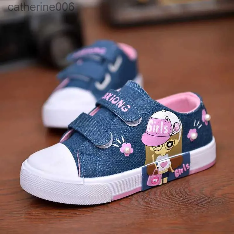 Sneakers Fashion Baby Girl Shoes Flats Kids Cartoon Canvas Shoes Beading Denim Breattable Girls Sneakers Casual Sports Shoes For Barnl231106