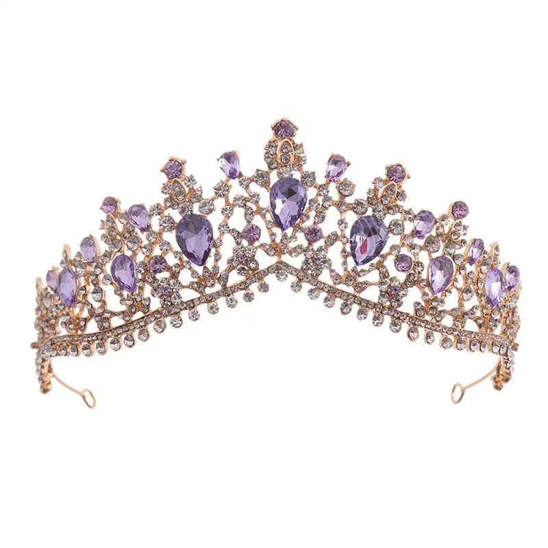 Lusso elegante principessa Tiara corona viola rosa AB cristallo diadema le donne copricapo da sposa gioielli capelli