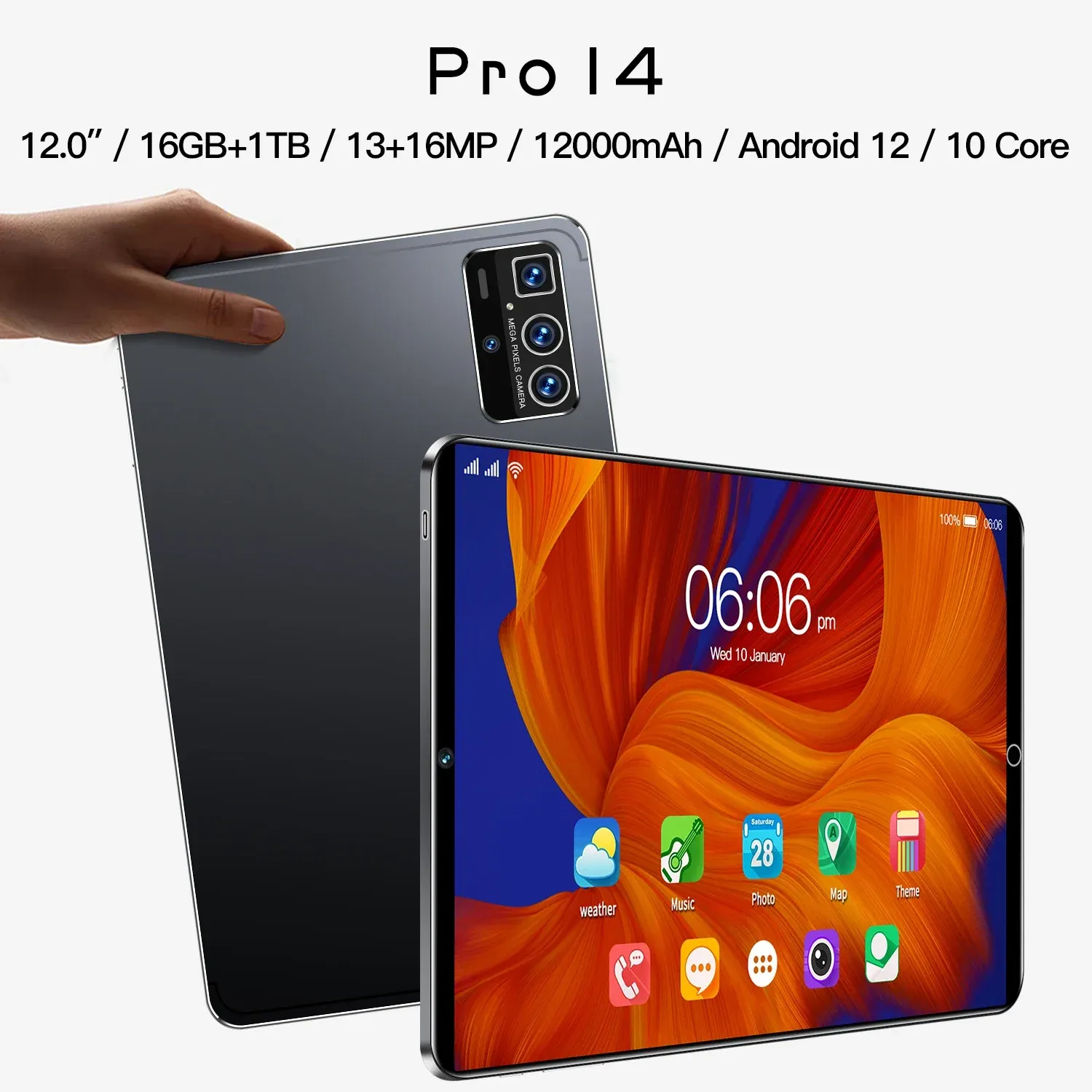 DHgate.com:12 Inch Android Tablet Pro14, 16GB+1TB Storage, 13MP+16MP ...