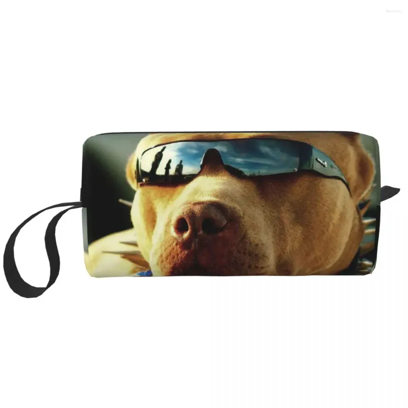 Cosmetic Bags Pitbull With Sunglasses Portable Makeup Case For Travel Camping Outside Activity Toiletry Jewelry Bag