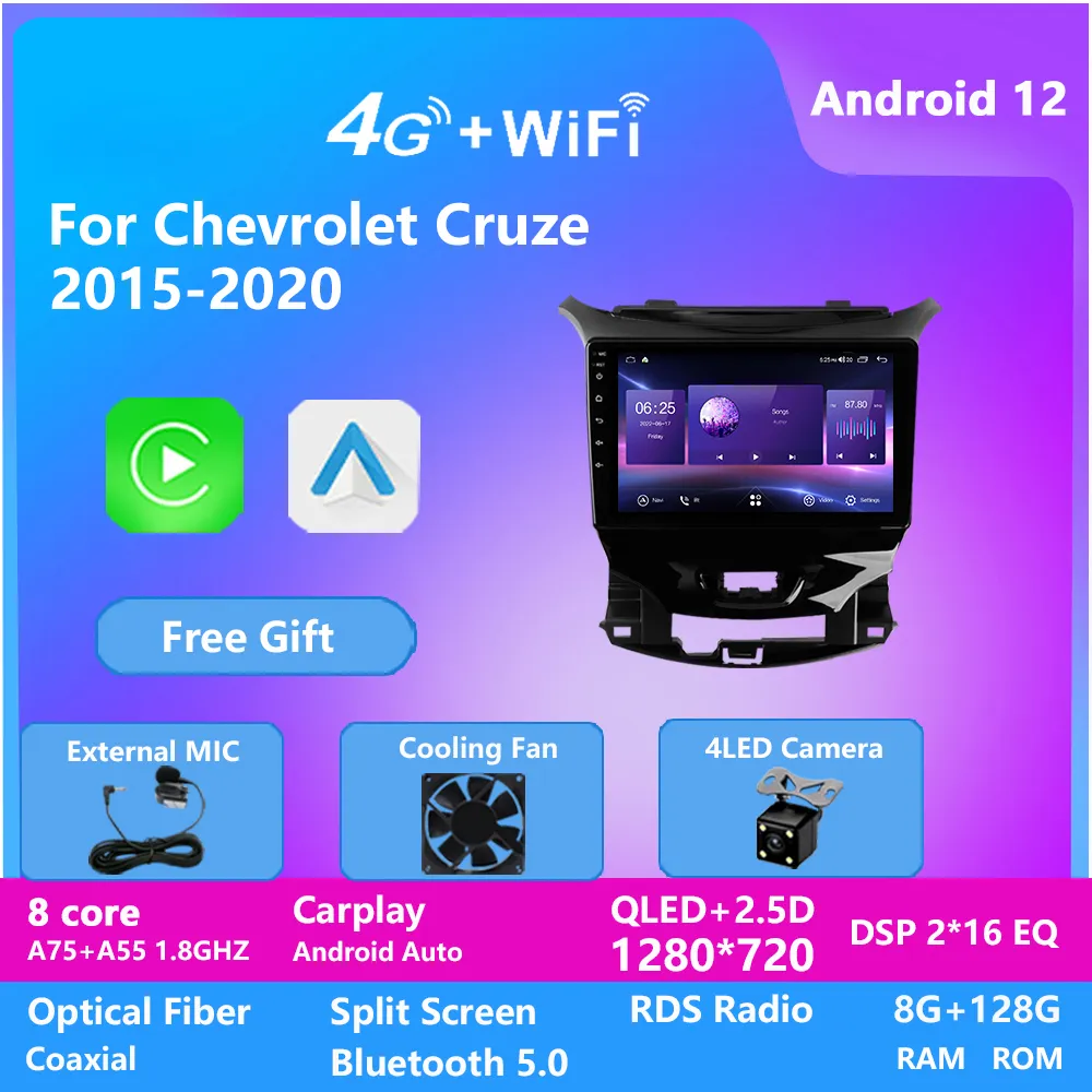 Autoradio voiture 2Din vidéo Android Radio Carplay pour Chev Cruze 2015-2020 AI Voice 4G lecteur GPS