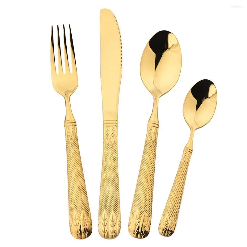 Conjuntos de utensílios de jantar 4pcs Conjunto de talheres de trigo dourado padrão 304 Aço inoxidável Faca de faca de faca do garfo Dinner