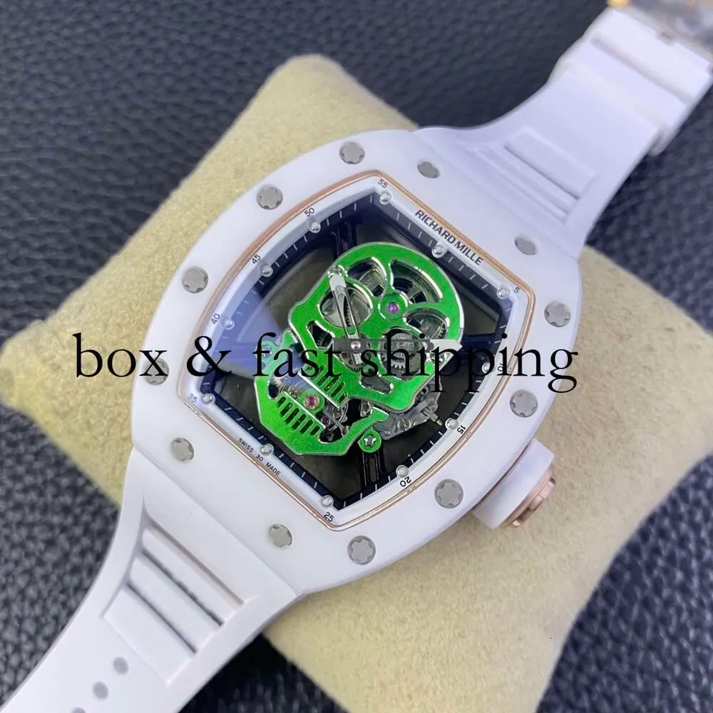 Ys Jb RM052-01 SUPERCLONE Active Tourbillon Watches Wristwatch Skull Designer Rm52 Diamond Hollowed Automatic Mechanica Ceramic960 Montres de luxe