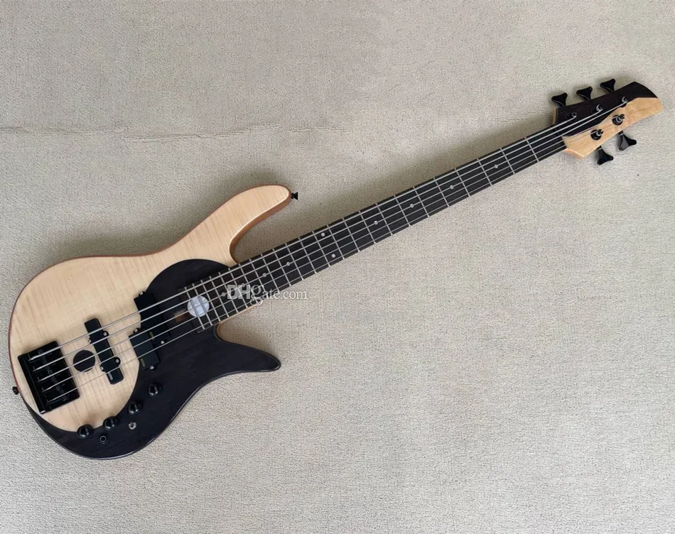 Custom 5 Strings Yinyang Taiji Bass Guitar com hardware preto, pode ser personalizado