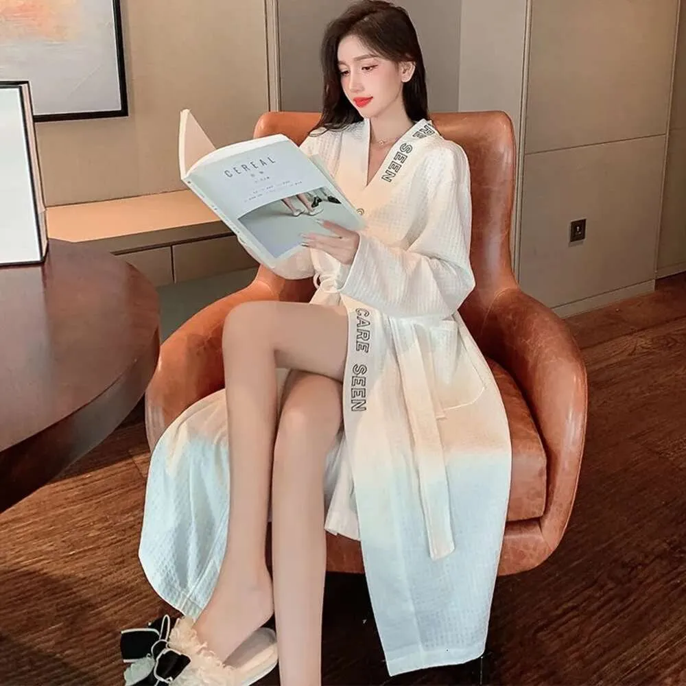 Women Cotton Letter Printing Solid Color Sleeve Pamas Women's Sexy Bathrobe Robes Long Large Size Casual Homewear_voghion.com