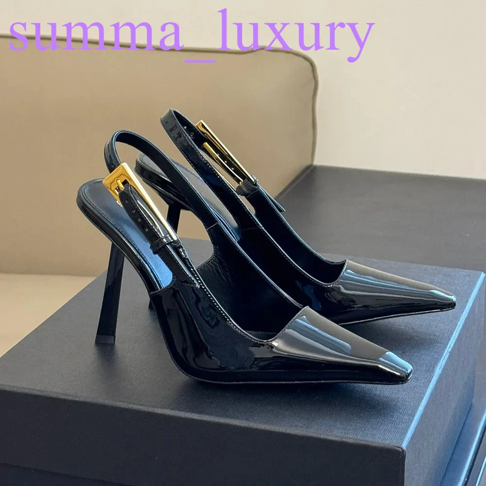 Leather High Heel Slingback with Rosebud Design