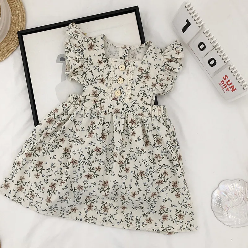 Filles Robes D'été Bébé Mignon Fleur Plissée Sans Manches Fête Princesse Enfants Toddler Enfants Vêtements 230406