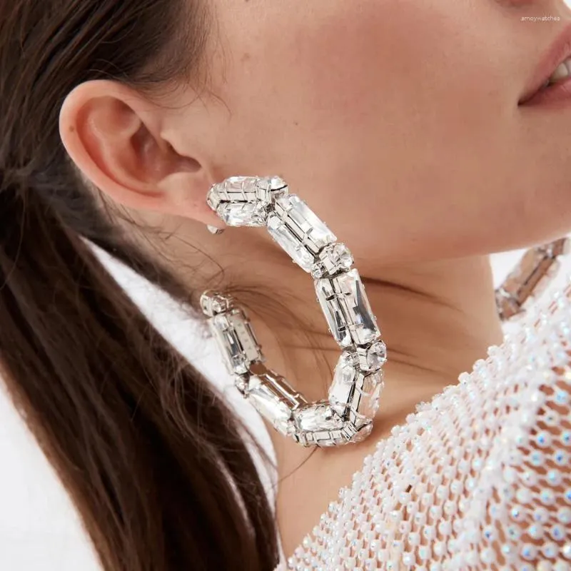 Boucles d'oreilles créoles en cristal pour femmes, bijoux de mariage exagérés, Design de luxe, strass géométrique scintillant, haute qualité