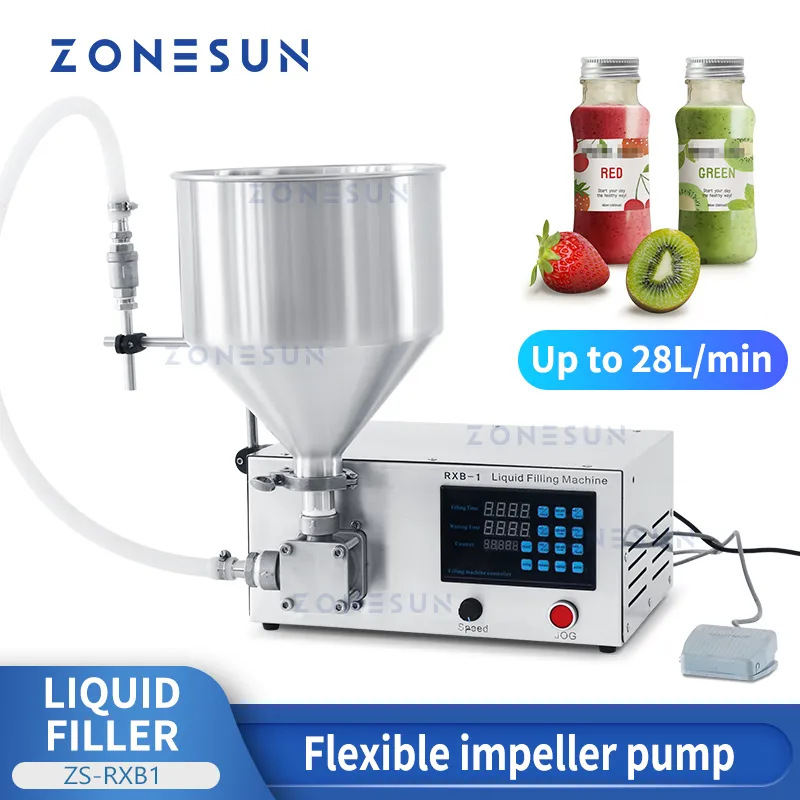 ZONESUN ZS-RXB1 Liquid Paste Filler with Granules Sauce Jam Bottle Jar Flexible Impeller Pump Footswitch Hopper super fast Digital Control