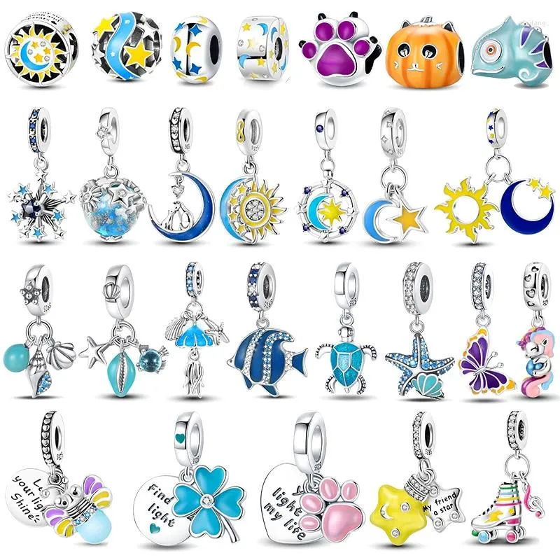 Lösa ädelstenar 925 Sterling Silver Glow in the Dark Moon Stars Animals Charms Fit Original varumärkesarmbandhalsbandsmycken