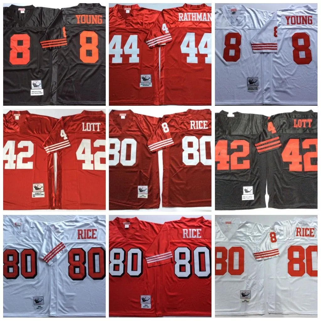 NCAA 75th Vintage Football 80 Jerry Rice Maglie ed 8 Steve Young 33 Roger Craig 42 Ronnie Lott 44 Tom Rathman Jersey Red