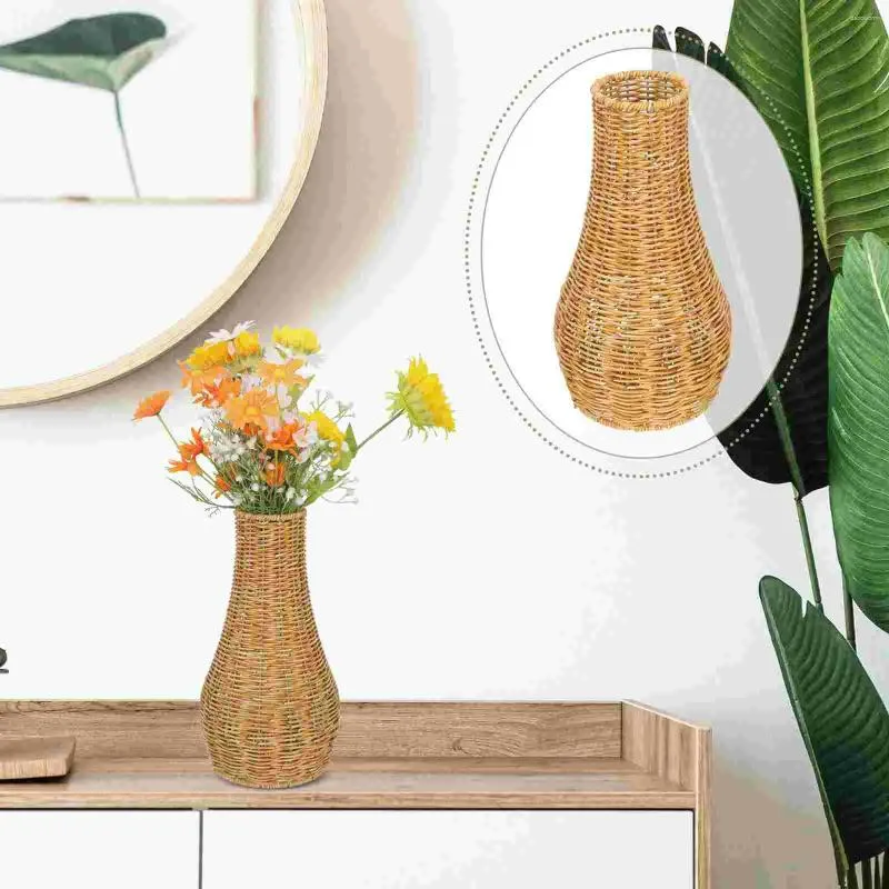 Vases Vintage Glass Vase Imitation Rattan Simple Simulation Basket Flower Insert Craft Woven Holder Office