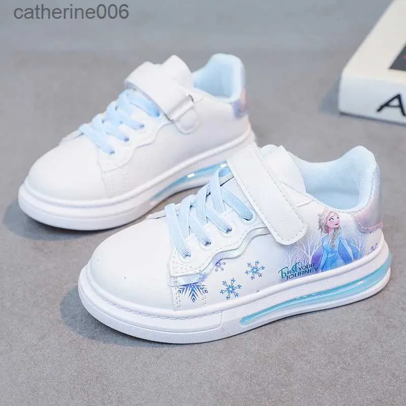 Sneakers Four Seasons Children's Shoes Soft Bottom Fashion Leather Kids Flat Sneakers Cartoon Princess Girls Casual Sports Running ShoesL231106