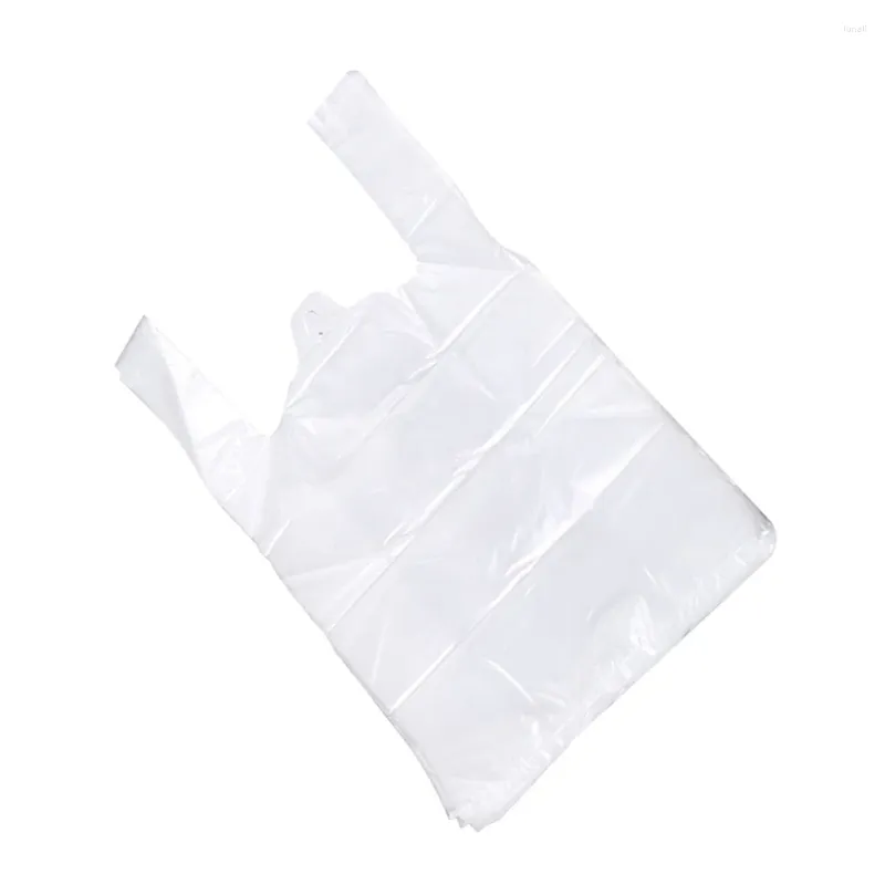 Sacs de rangement Toyvian T-shirt blanc avec poignée Sac de qualité Emballage Supermarché Épicerie 100pcs Plastique Transparent