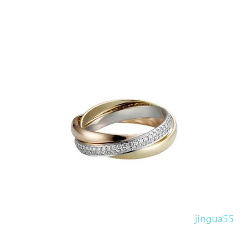 Pierścień uroków dla kobiety projektantki Para rozmiar 678 dla mężczyzny diamentowy trójpierścieniowy crossover złoto platowane 18k