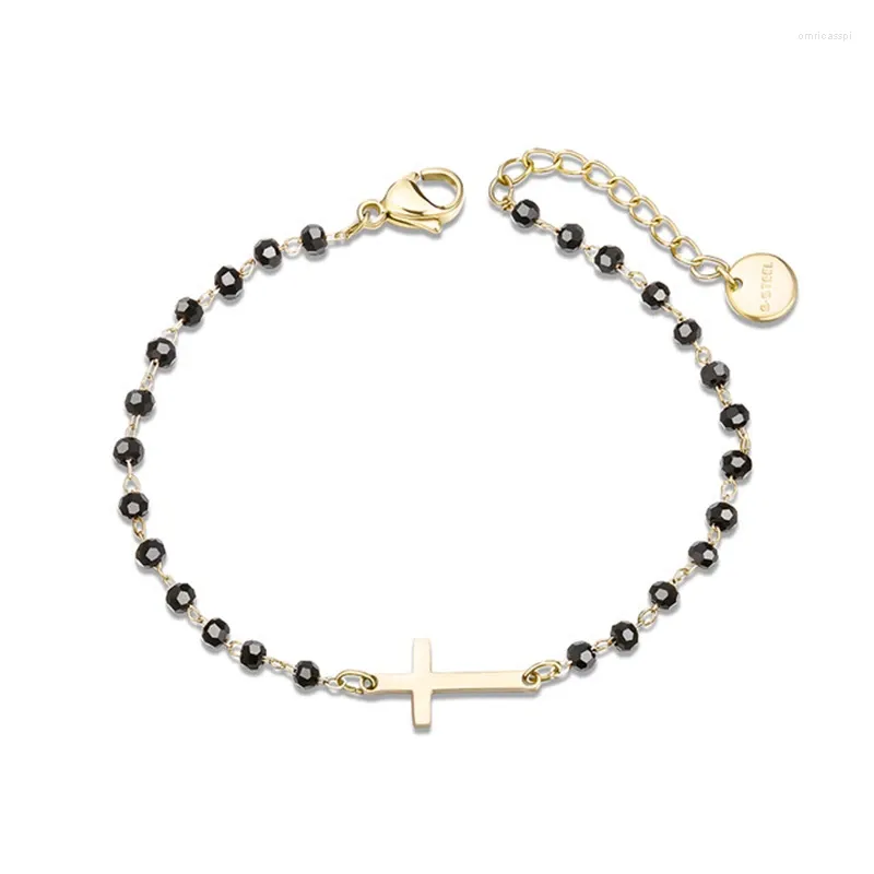 Charm Bracelets Stainless Steel Star Heart For Women Black Crystal Beads Bracelet Gold Color Link Chain Pulseras Mujer Moda