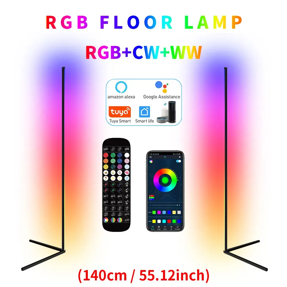 거실 코너 플로어 램프 140cm Bluetooth 스마트 RGB 기분 전등 침실 북유럽 홈 장식 테이블 램프 스탠드 조명